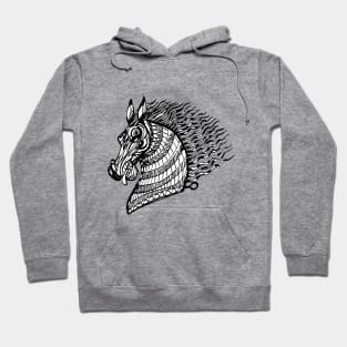 head of the CRAZY HORSE Black and White ink Hoodie